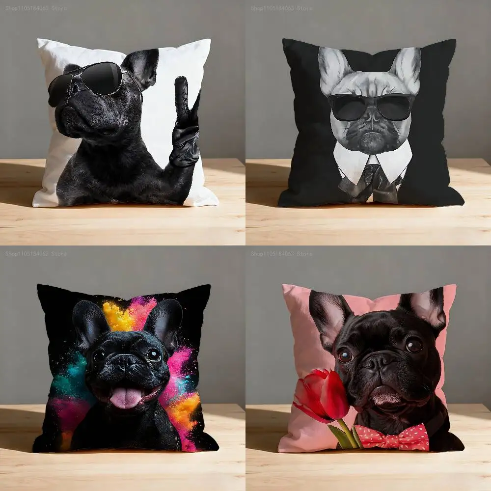 

French Bulldog Pillow Case For Sofa Decor Car Office Room Printing Cushion Cover Decorations and Protector