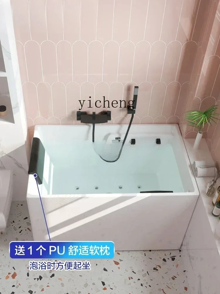 YY-- Acrylic Independent Bathtub Mini Deep Bule Square Sitting Small Bathtub 0.8M