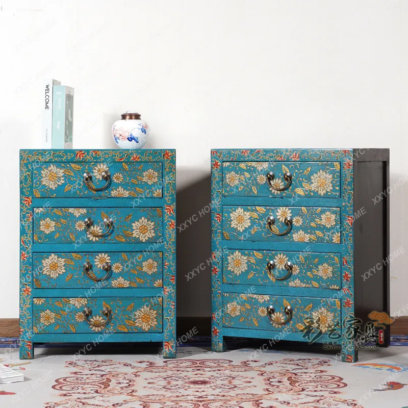 Three-dimensional pattern painted bedside table drawer cabinet bedroom storage locker