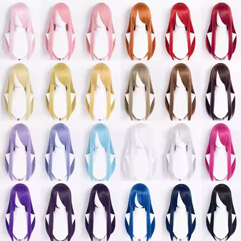 60cm Long Straight Cosplay Wig Multi Colors Black Red Blue Pink Brown Purple White Green Universal Game Anime Wigs + Wig Cap