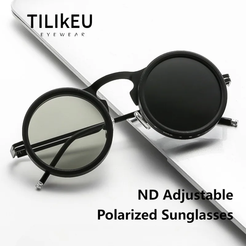 

ND2-400 Adjustable Sunglasses 9 Levels of Adjustment Fishing Filter Glasses Fashion Round Vintage Shades UV Polarized Sunglasses