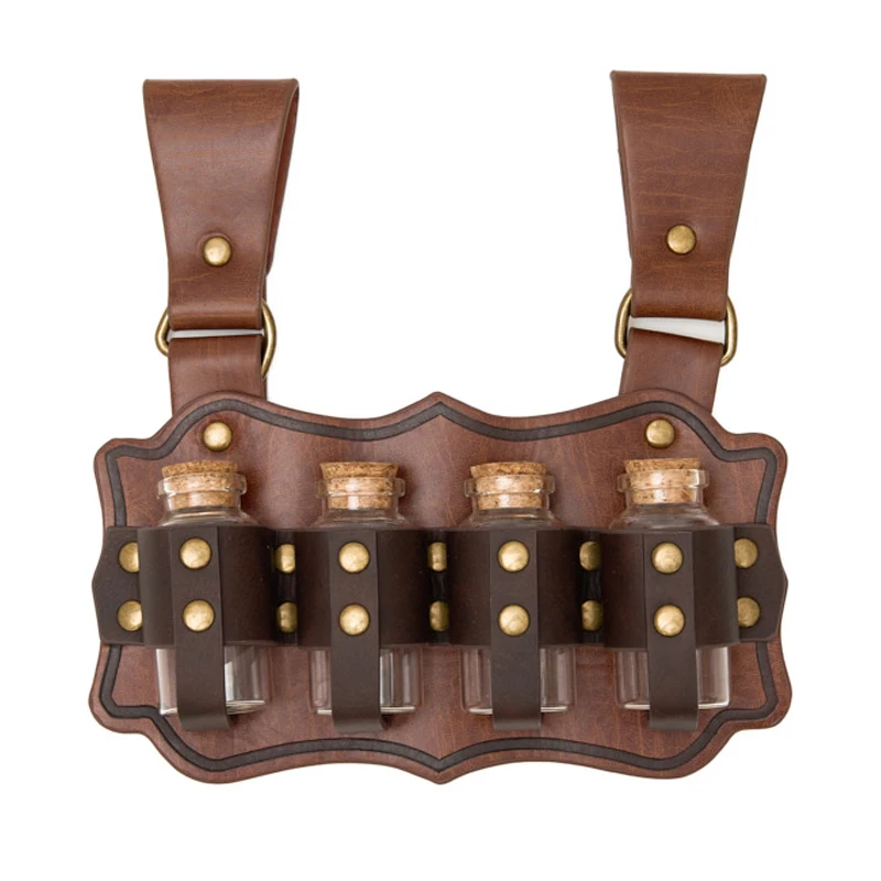 Medieval Leather Waist Hanging，Retro Magic Cork Potion Bottle with Leather Holster  Viking Style Cosplay Props  Renaissance Fairs Costume Accessories