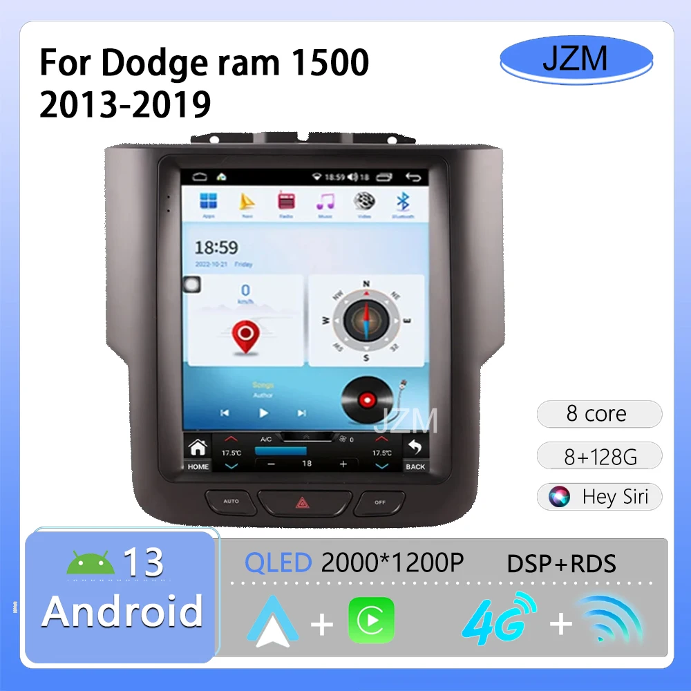 

JZM For Dodge RAM 1500 2500 2013-2018 Car Radio Android13 Multimedia Player DVD Carplay GPS 4G Wifi Stereo