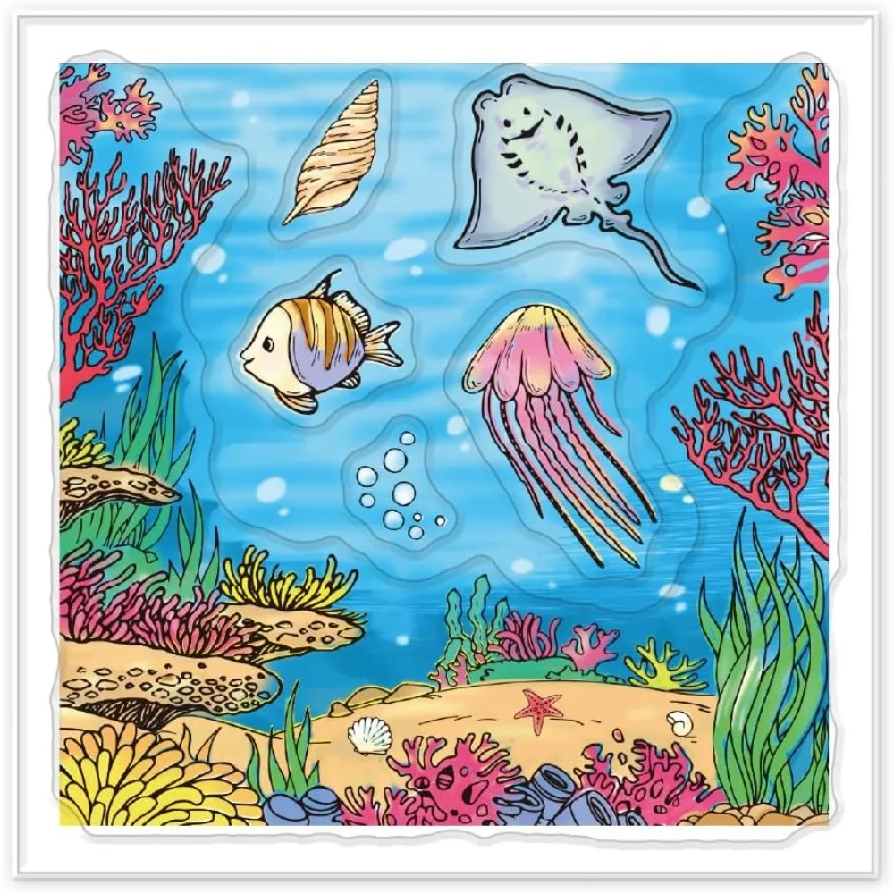 Underwater World Clear Stamps for DIY Scrapbooking Fish Silicone Clear Stamp Seals Transparent Stamps for Cards Making Photo