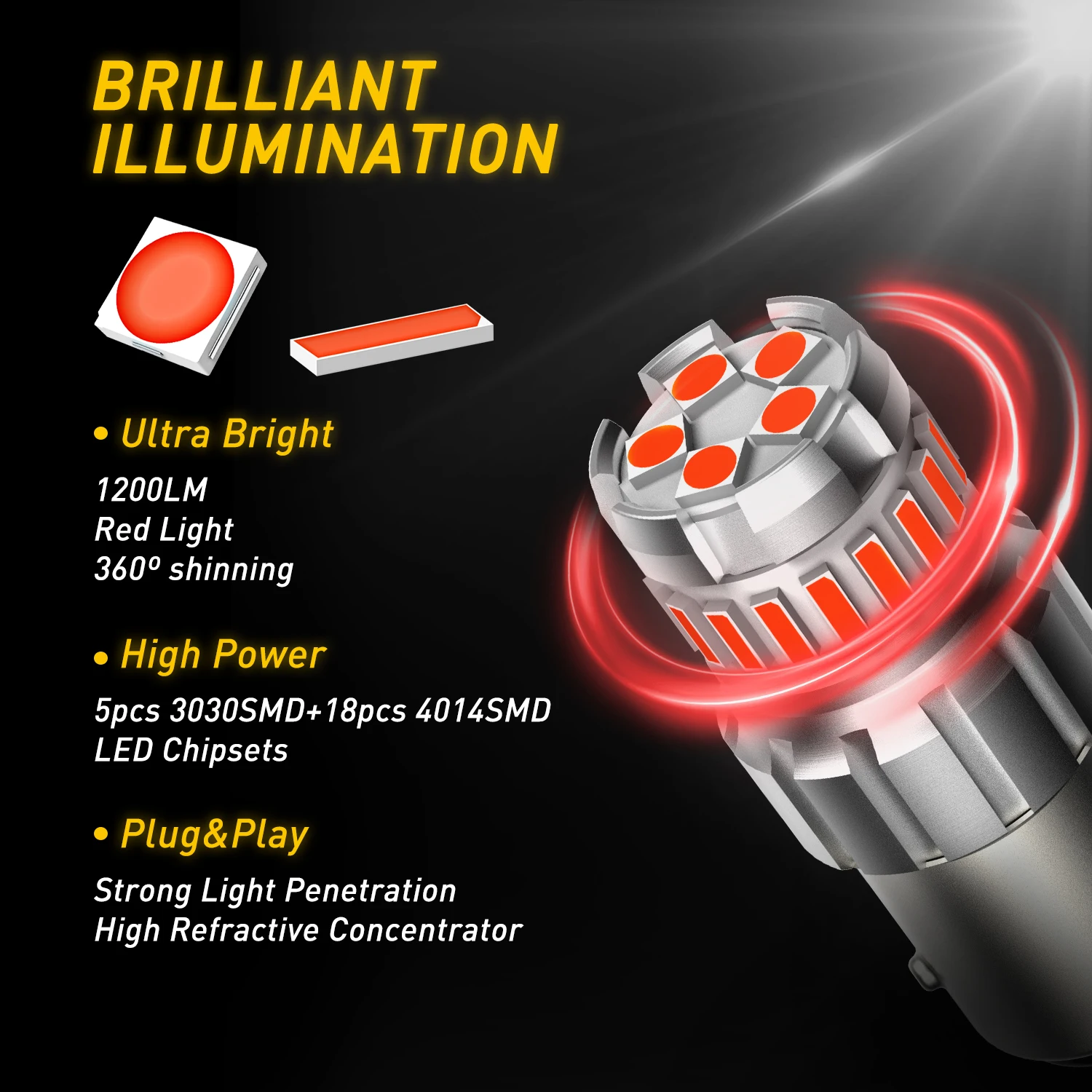 AUXITO 2Pcs Red 1157 P21/5W BAY15D LED Canbus Car Brake Stop Tail Lights Reverse Backup Lamp Automotive Bulbs Super Bright 12V