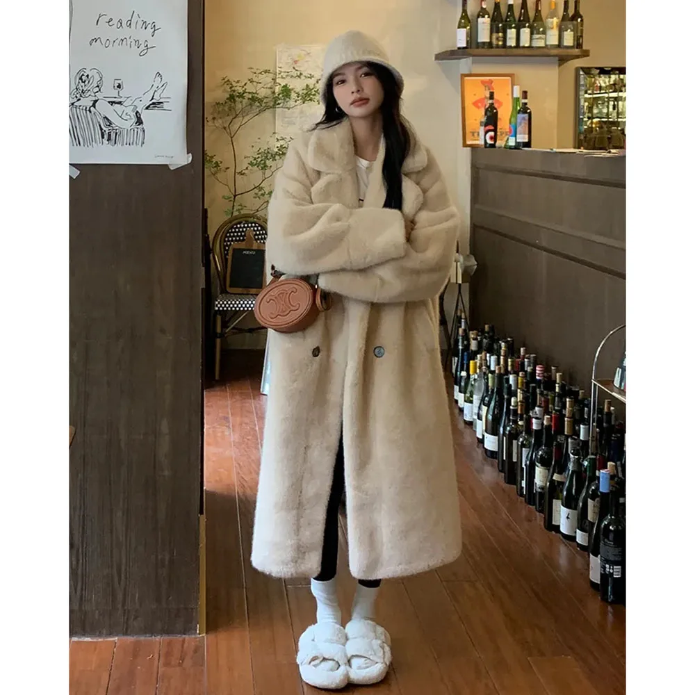 Women Winter Fur Coat Thicken Cotton Padded Parkas Female Imitation Mink Velvet Long Overcoat Lady Soft Fluffy Warm Fur Jacket