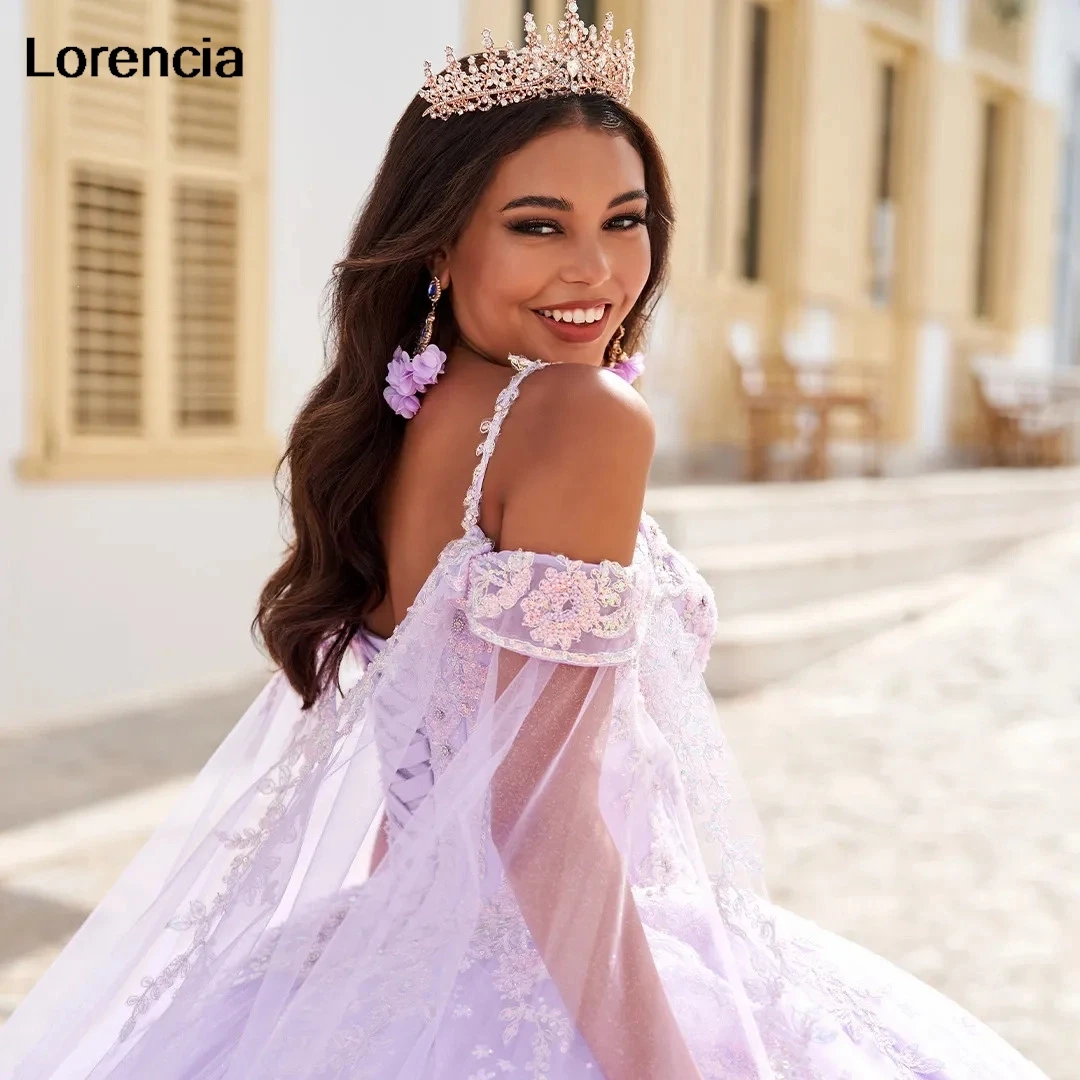 Lorencia azul royal quinceanera vestido de baile ouro renda apliques miçangas com capa mexicano doce 16 vestidos de 15 anos yqd733