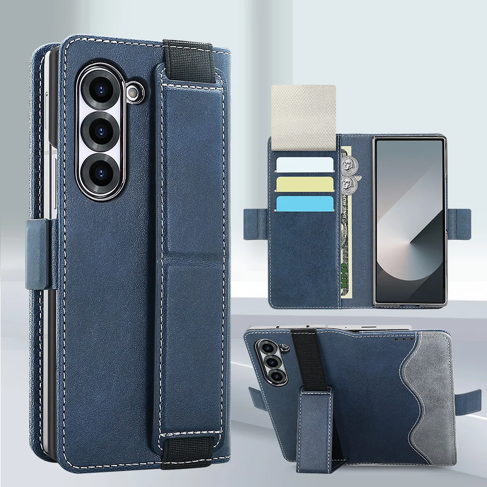 

Business PU Leather Flip Wallet Mobile Phone Case Fit For Samsung Galaxy Z Fold 7 Z Fold 6 Fold 5 Case With Adjustable Kickstand