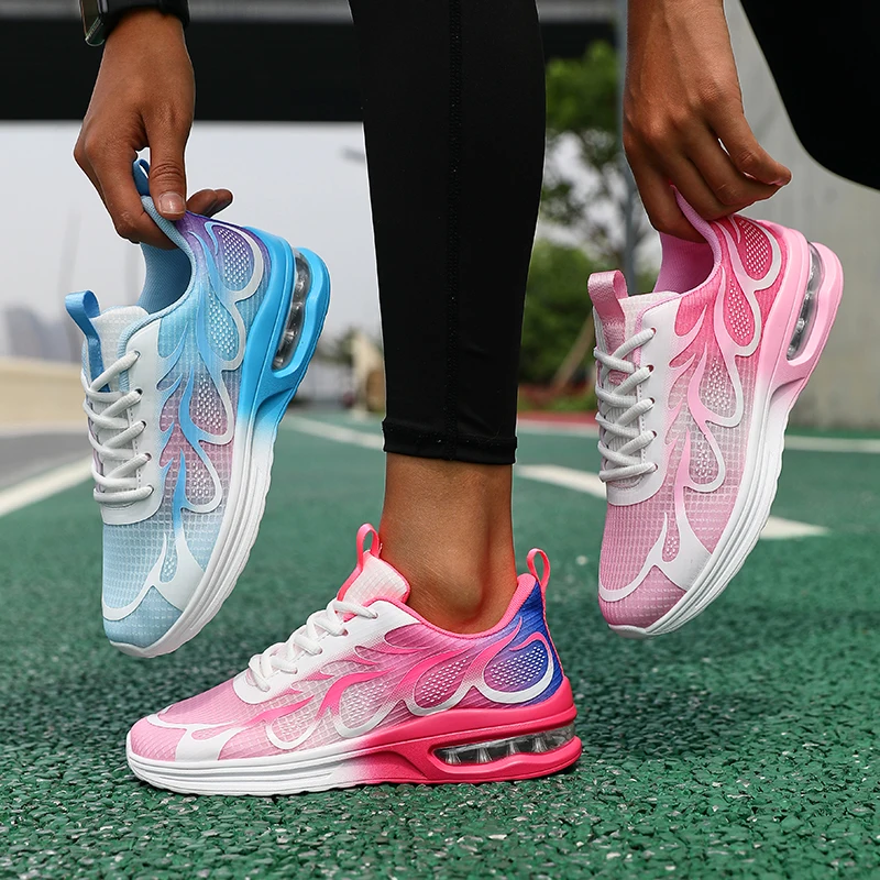 أحذية الجري النسائية ذات الوسادة الهوائية، أحذية المشي النسائية، أحذية رياضية شبكية قابلة للتنفس، أحذية رياضية للتنس الملونة #3