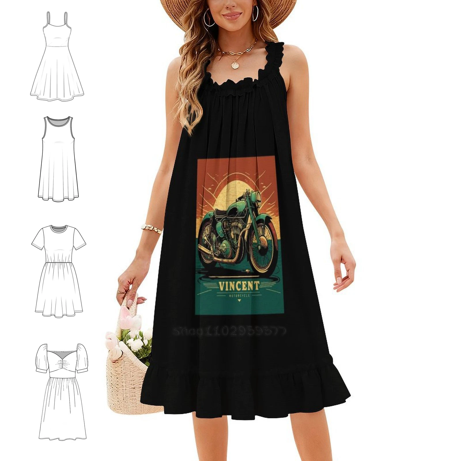 Vincent Rapide Motorcycle Bohemian Sleeveless Dress For Women Print Beach Party Dresses Motorcycle Hrd Rapide Transport Vincent