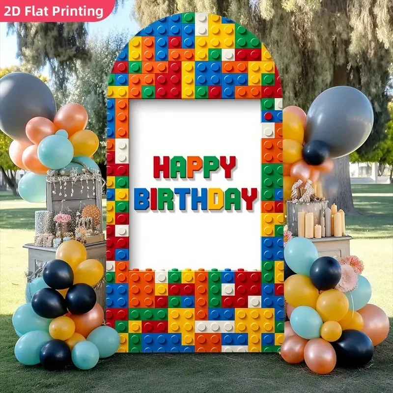 مكعبات بناء ملونة غطاء خلفية على شكل قوس لحفلة عيد ميلاد الصبي لعبة استحمام الطفل الطوب زينة حفلات الأطفال كابينة تصوير #3