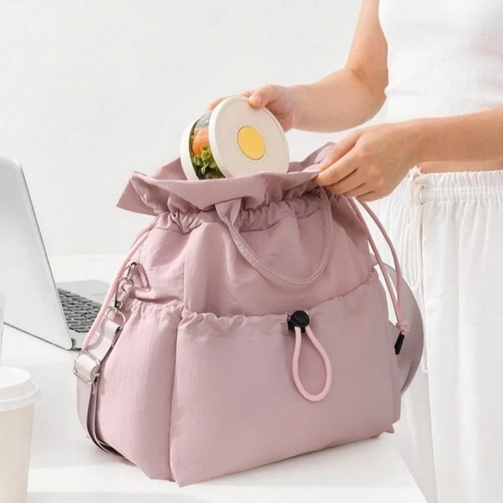Large Capacity Drawstring Insulated Lunch Bag Portable Floral Leopard Print Thermal Cooler Tote Reusable Non Food Contact
