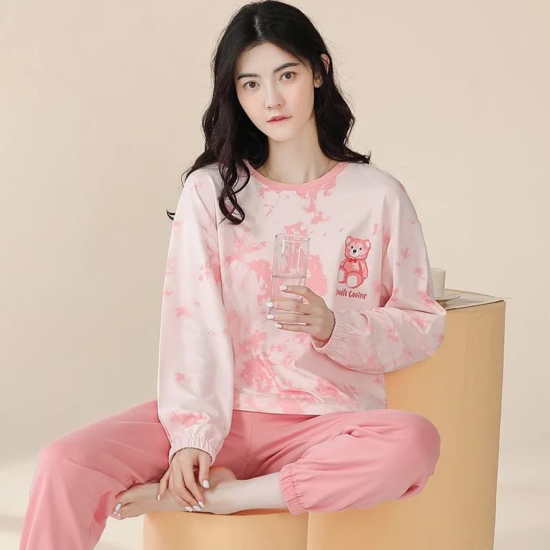 2024 New Cotton Pajamas Women's Spring Autumn Winter Sleepwear Long-sleeved Jogger Pants Loungewear Suit Pullover Loose Homewear