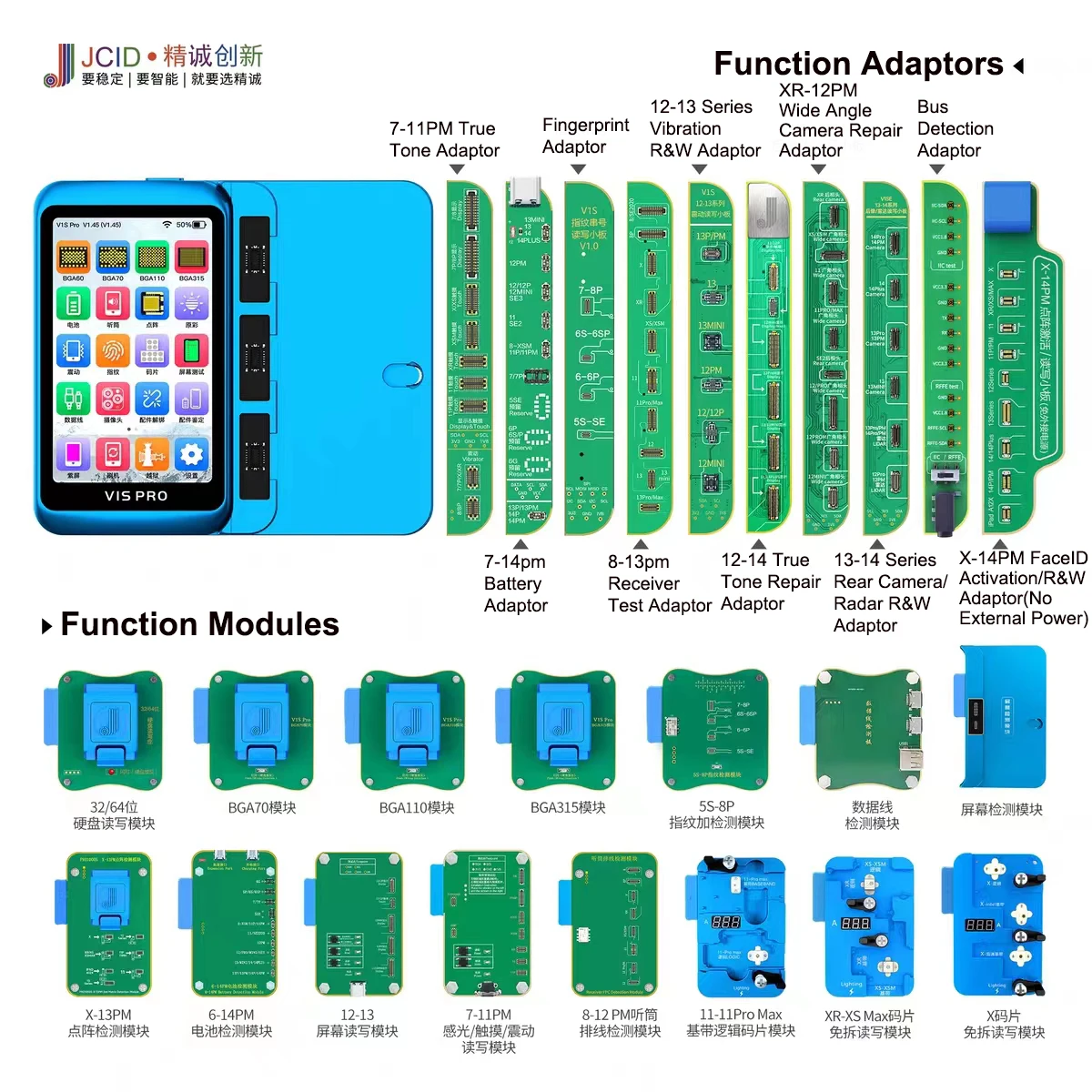 JCID V1S PRO Programmer BGA315 BGA110 BGA70 For iPhone X-14PM Battery True Tone Repair Compatible With Modules of PRO1000S V1SE