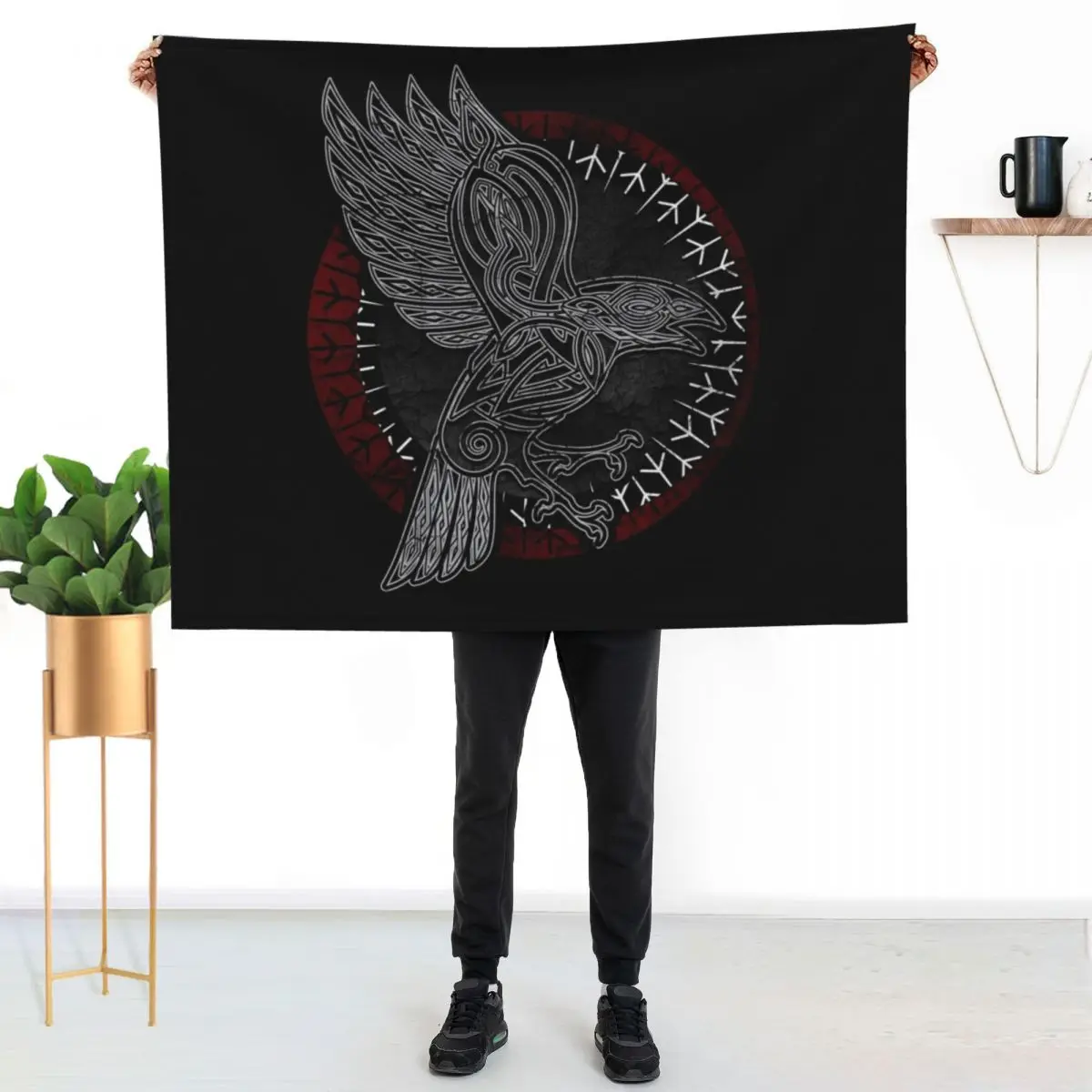 Viking raven Hugin Munin Throw Blanket Men's Soft Warm Throw Blanket for Couch