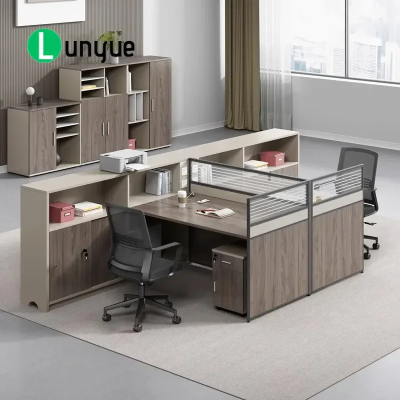4 Person Office Desk Staff Workstation with Thickened Screen Simple Financial Table and Chair Combination for Modern
