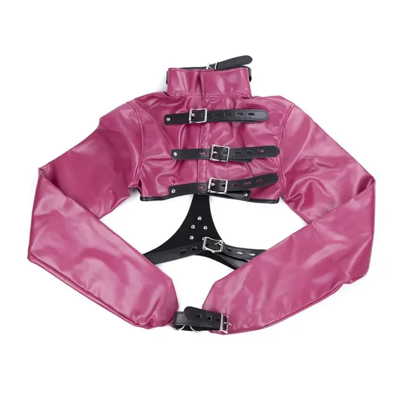 

CyWomen Black Red Sexy Open Breast Cupless Leather Bondage Strait Jacket Top Women's Restraint Straight Jacket Halloween Costume