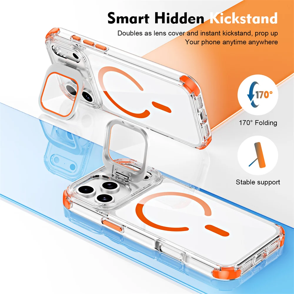 Luxuriöse Handyhülle mit magnetischem Ständer für iPhone 18 Pro Max 17 Air 16 15 14 13 12 11, Glas-Kameraschutz – Detail 4