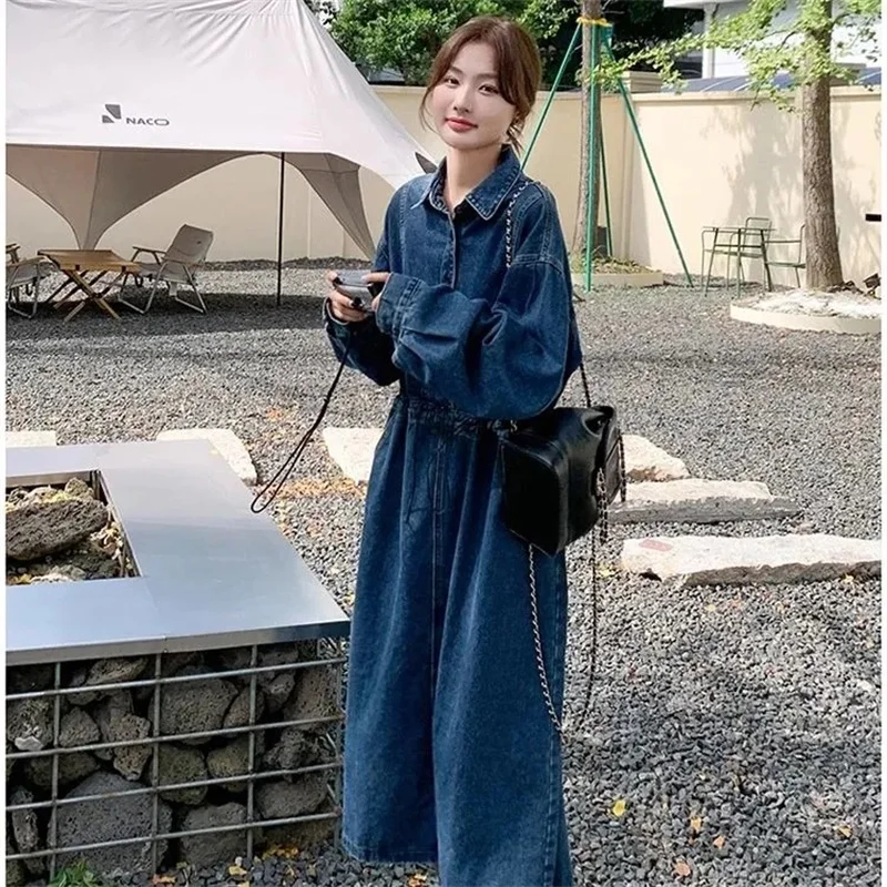 French Retro Unique Denim Dress for Women in the Spring and Autumn of 2025 Loose High-end Style Shirt Long Skirt for Commuting