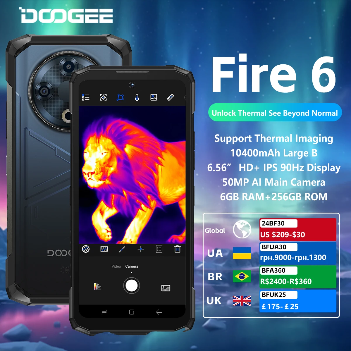 DOOGEE Fire 6 Rugged Phone 6.56