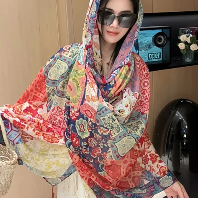 Large Scarf Shawl for Male Women Multifunctional Head Scarf Unisex Floral Versatile Outdoor Scarf Shawl Daily Wear image 4