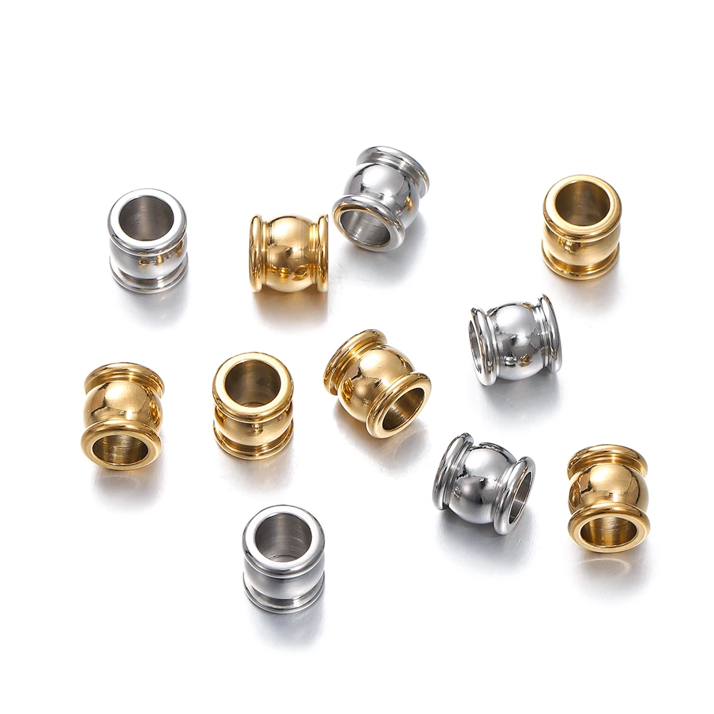 10pcs 4-10mm Stainless Steel Gold Color Big Hole Bead Charm Loose Bead for DIY Jewelry Beads Craft Bracelet Necklace Accessories