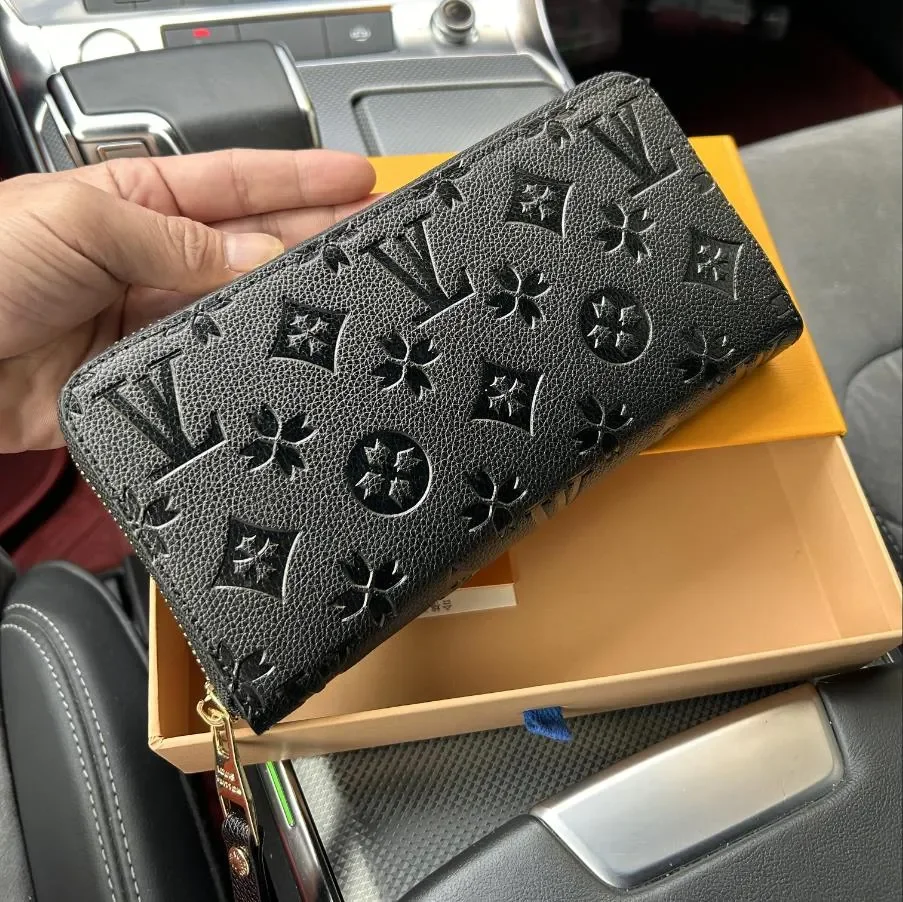 

High Quality Genuine Leather Men Wallet Zipper Ladies Long Purse purses Checked Embossed Flowers Small Wallet bag luxury 5A