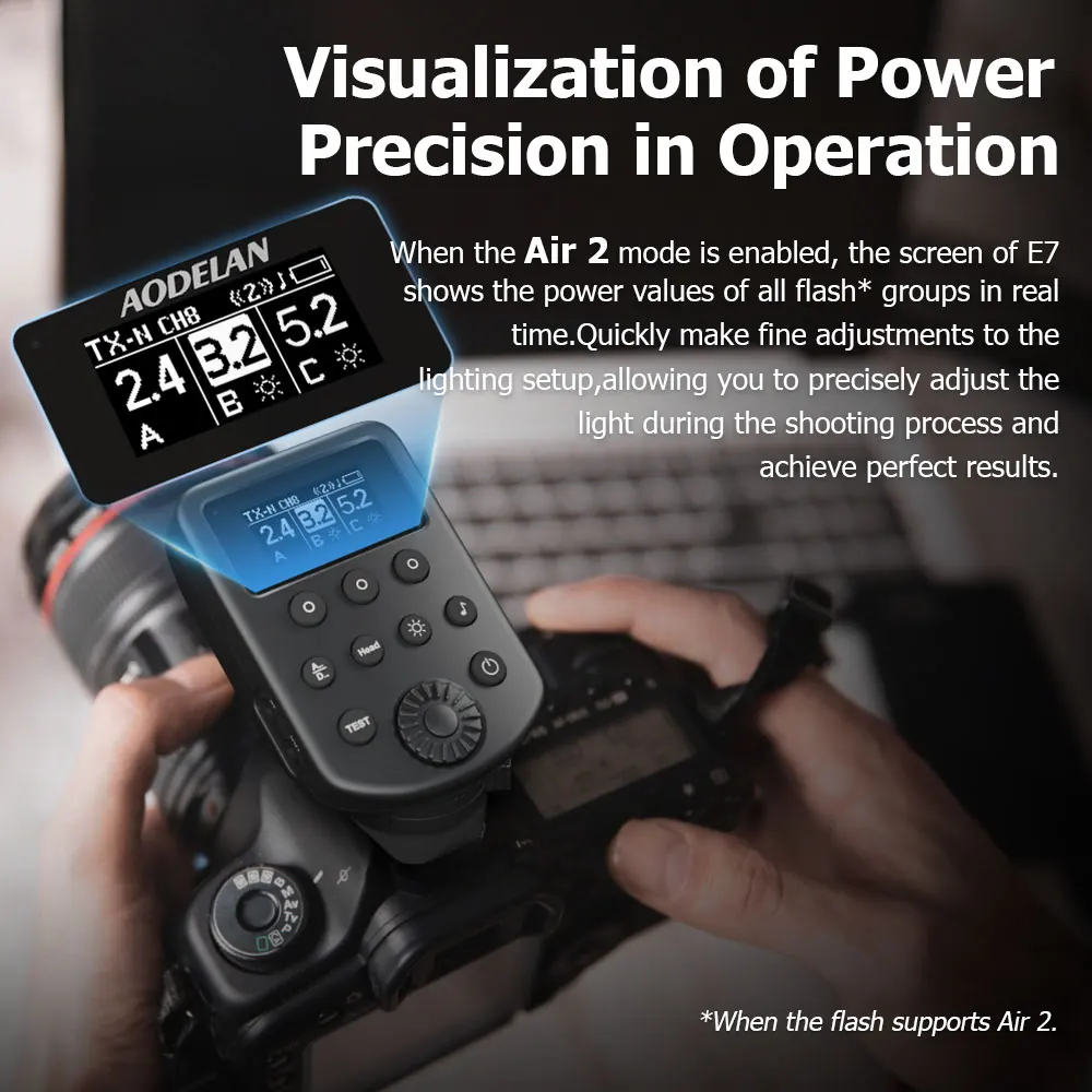 يعمل مشغل فلاش لاسلكي E7 غير TTL/HSS لنظام Profoto Air1 وAir2 في حذاء ساخن قياسي؛ استبدل Profoto Connect Pro