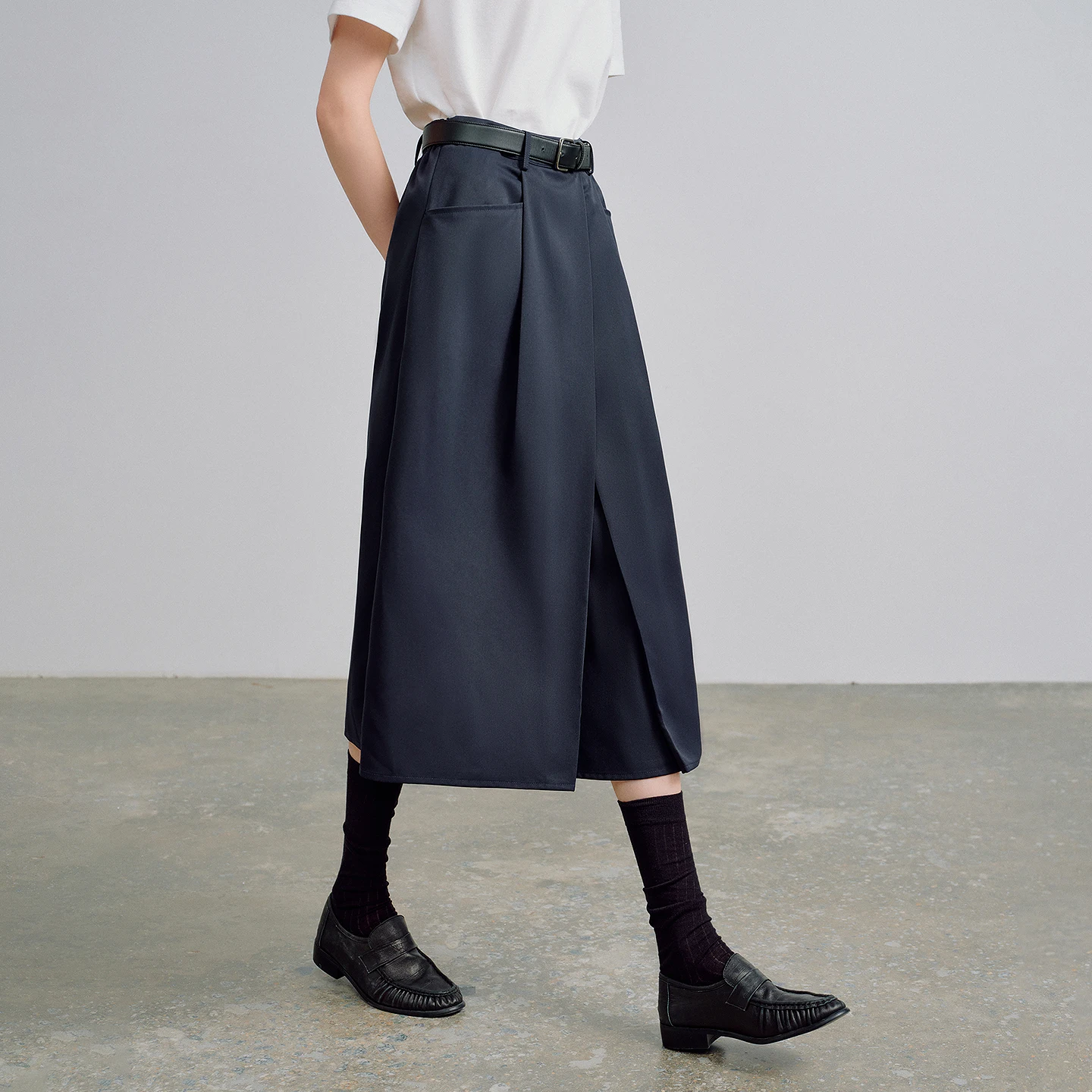 TOYOUTH Women Midi Skirts 2026 Spring New Wrinkle-Resistant Niche Design Elastic Waist Origami Cocoon-Shaped Mid-Length Skirts