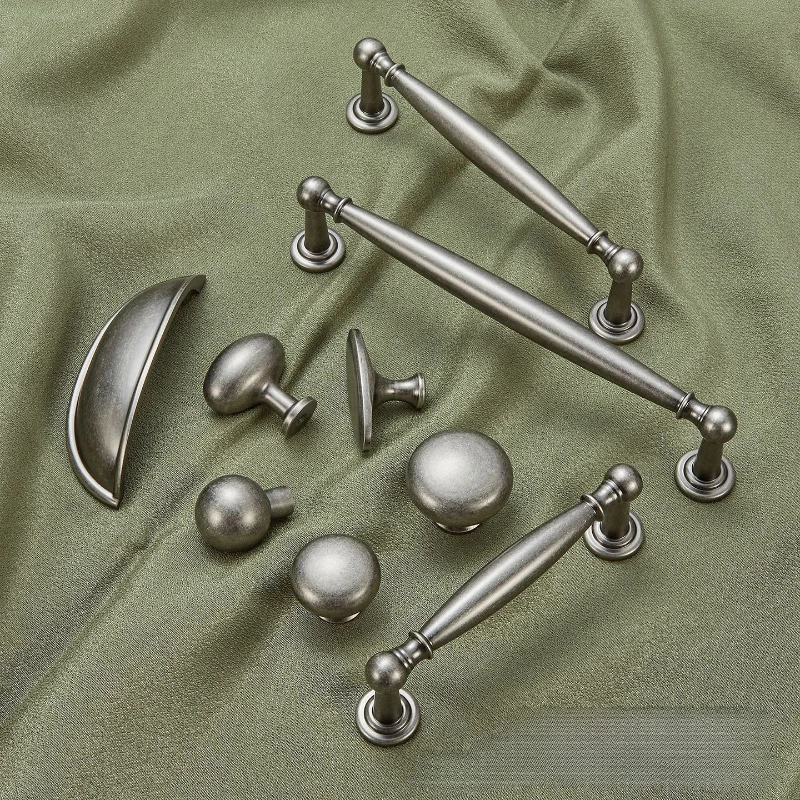Antique Silver Solid Brass Furniture Handles Vintage Knobs and Handles for Drawers Kitchen Cabinet Handles Shoe Cabinets Pulls