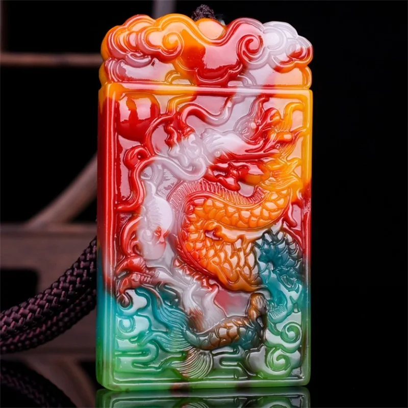 

Chinese Colorful Jade Dragon Pendant Necklace Fashion Hand-Carved Man Women Luck Pendant Amulet Jewellery