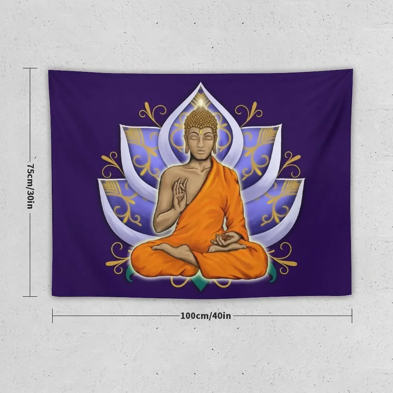 Abhaya Mudra Buddha with Violet Lotus Flower Tapestry Room Design Home Decorations Aesthetic Tapestry