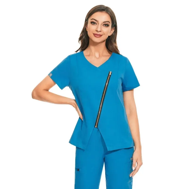 Mode Koreaanse Stijl Werkkleding Medische Scrub Tops Verpleegkundige Uniform Chirurgie Scrubs Shirt Korte Mouw Arts Outwear Verpleeguniform