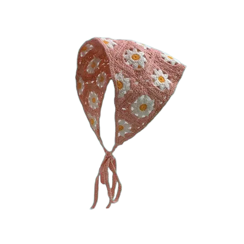 Haarband Damen-Haarschmuck, modischer gestrickter, gehäkelter, hohler Dreiecksschal, süßes und süßes, florales Kopftuch im Girly-Stil – Detail 17