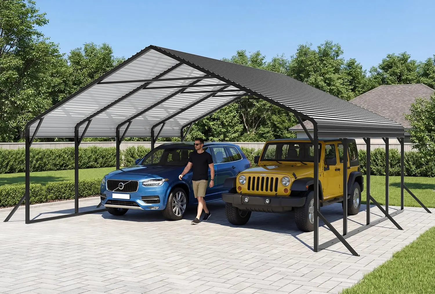20x20FT Heavy Duty Metal Carport with Reinforced Base for 2 Vehicles, Customized