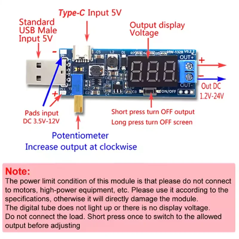 Boost Buck Converter micro USB Step UP / Down Power Supply Module DC-DC 5V to 3.3V / 12V Adjustable Out DC 1.2V-24V