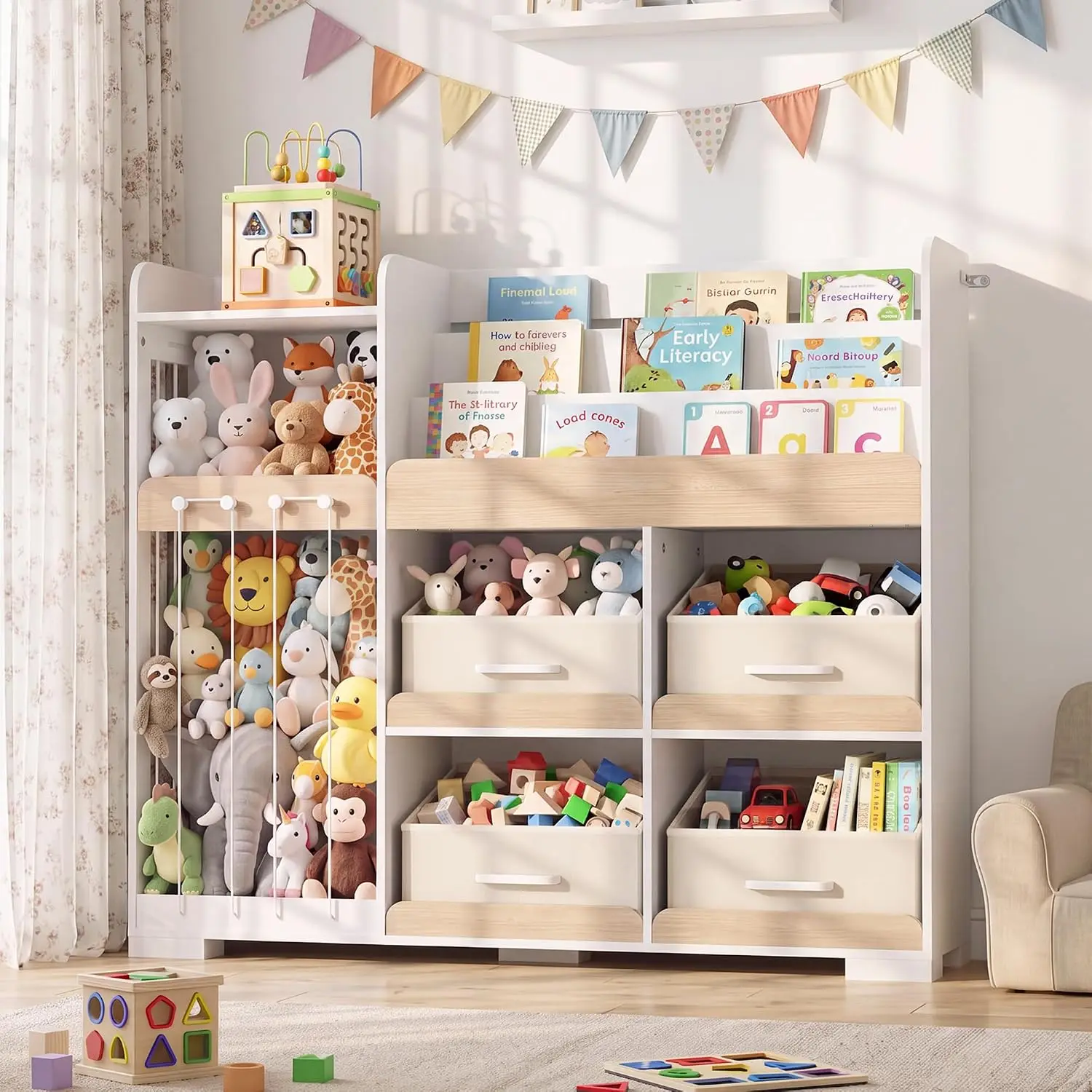 Toy Storage Organizer with 4 Movable Drawers & Stuffed Animal Holder, Customized