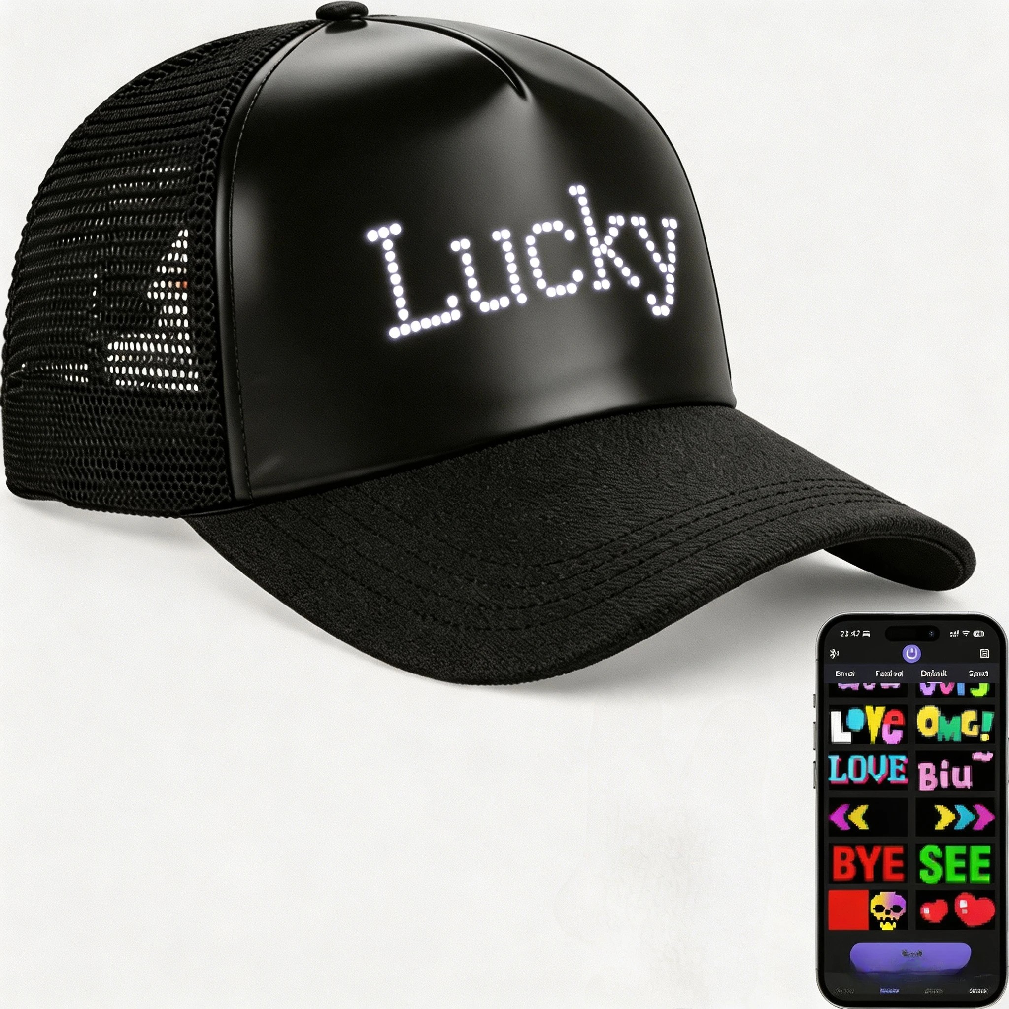 Smart APP LED Display Hat,USB Rechargeable Programmable Light Up Cap,DIY Text Pattern Luminous Hat for Halloween Christmas Party