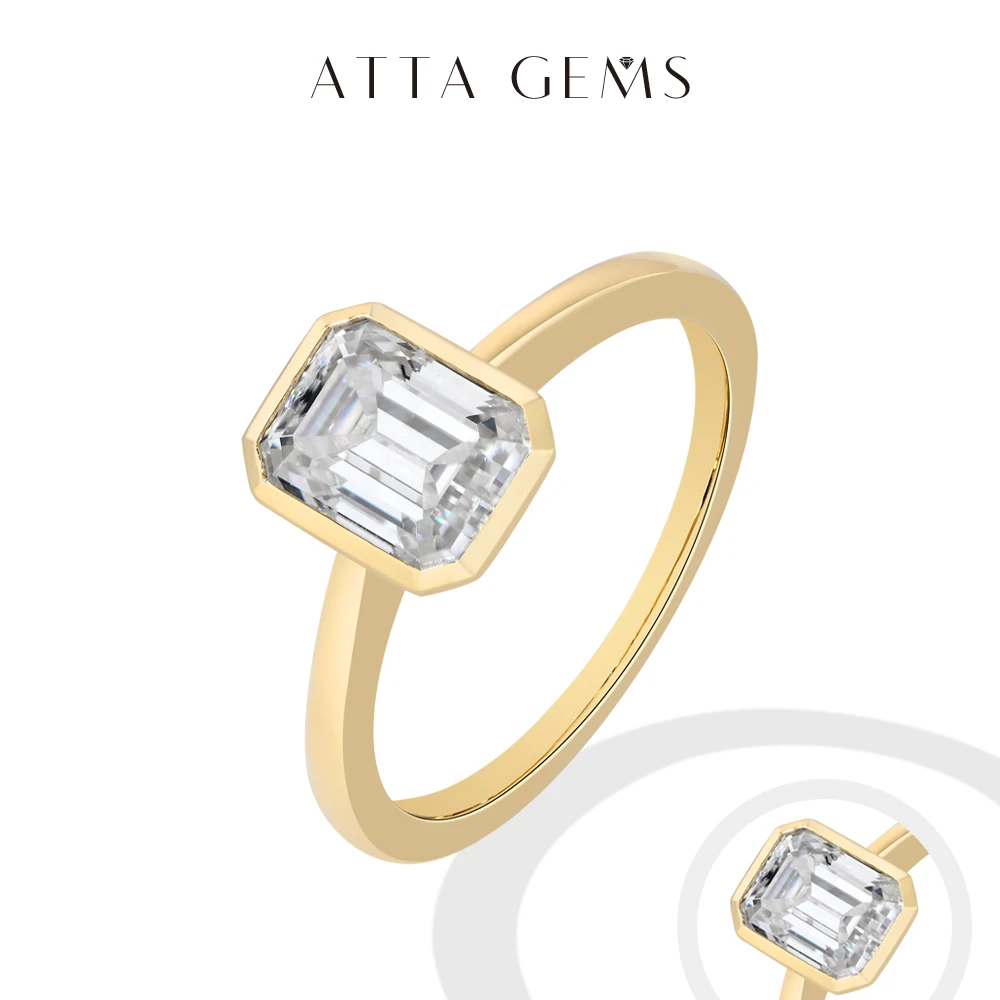 Anillos de Moissanita con Corte Esmeralda y Engaste de Bisel ATTAGEMS para Mujer y Hombre, Plata S925, Anillo de Compromiso Solitario de 2.0CT, Joyería Fina Certificada