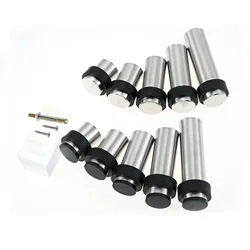 1Pc Stainless Steel Mute Door Stopper Floor Wall Mounted Anti-collision Cylindrical Door Stop for Wood Glass Ceramic Tile Doors