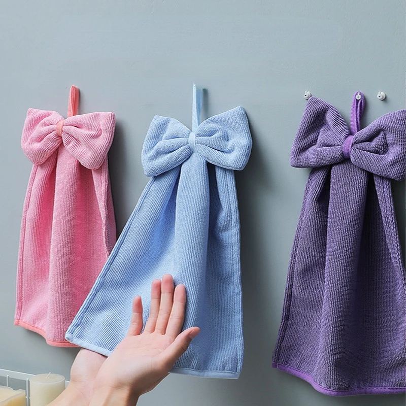 New Arrival Cartoon Bowknot Hand Towel Household Kitchen and Bathroom Absorbent Hand Towel Hangable Hand Towel