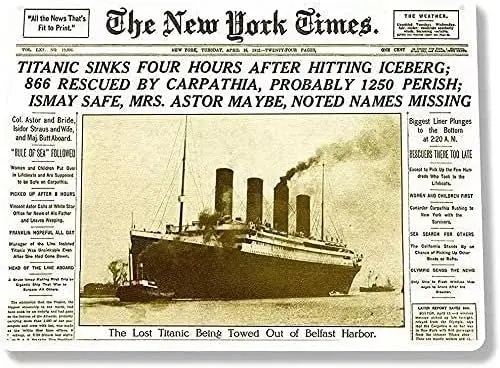 Vintage Metal Tin Sign Titanic Wreck News Headline Newspaper Retro Poster Bar Cafe Living Room Kitchen Garage Bathroom Home sign