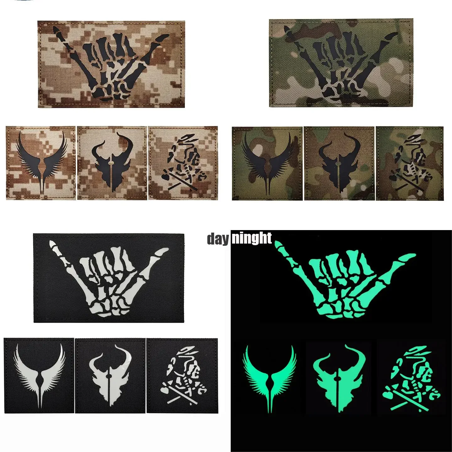 Skull Finger Infrared Reflection Patch Demon Hunter Luminous Tactical Patches Outdoor Military Cloth Sticker Hook & Loop Armband