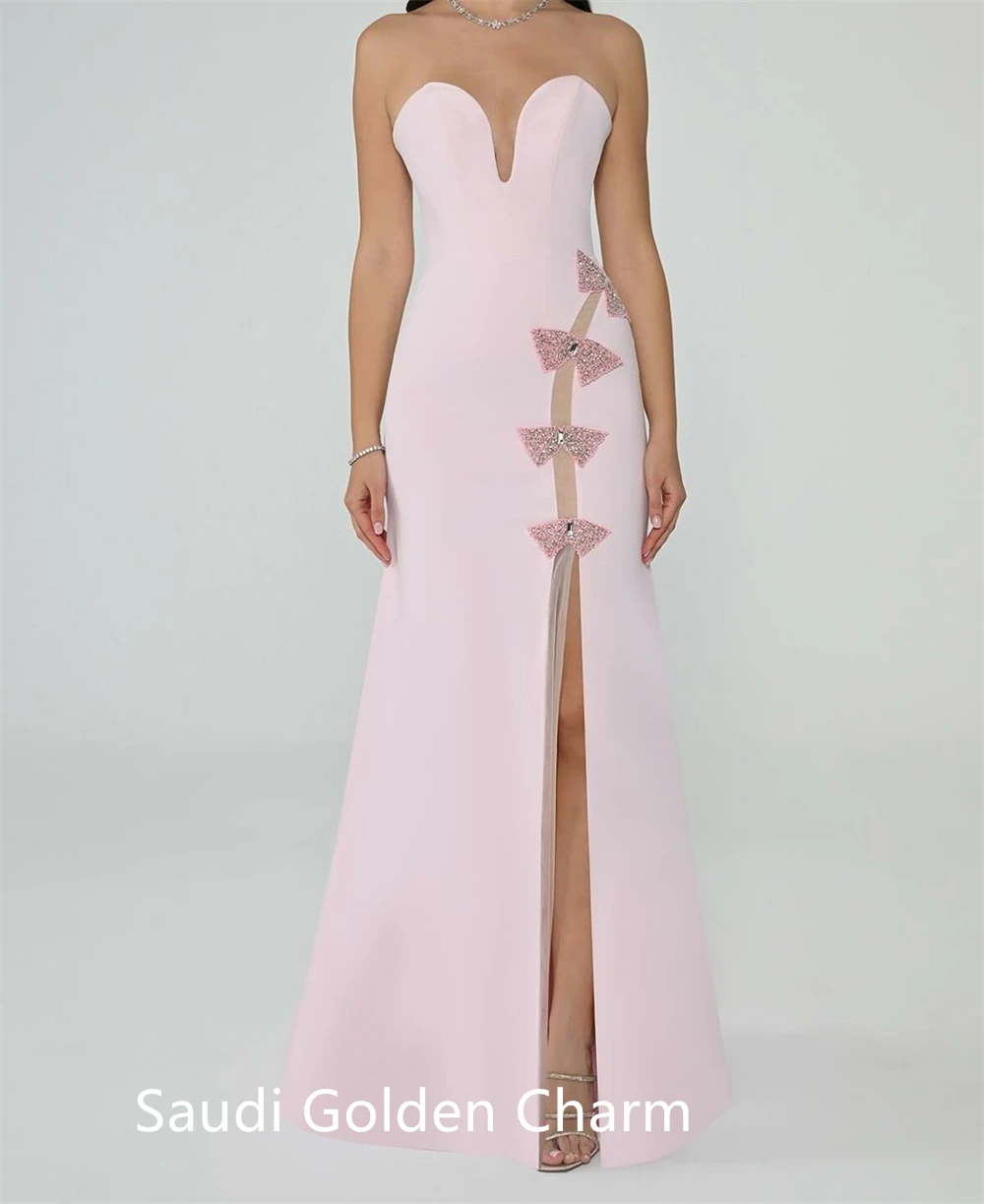 Robe De soirée en Satin rose, personnalisée, exquise, haute qualité, sans bretelles, épaules dénudées, sirène, fermeture éclair au dos