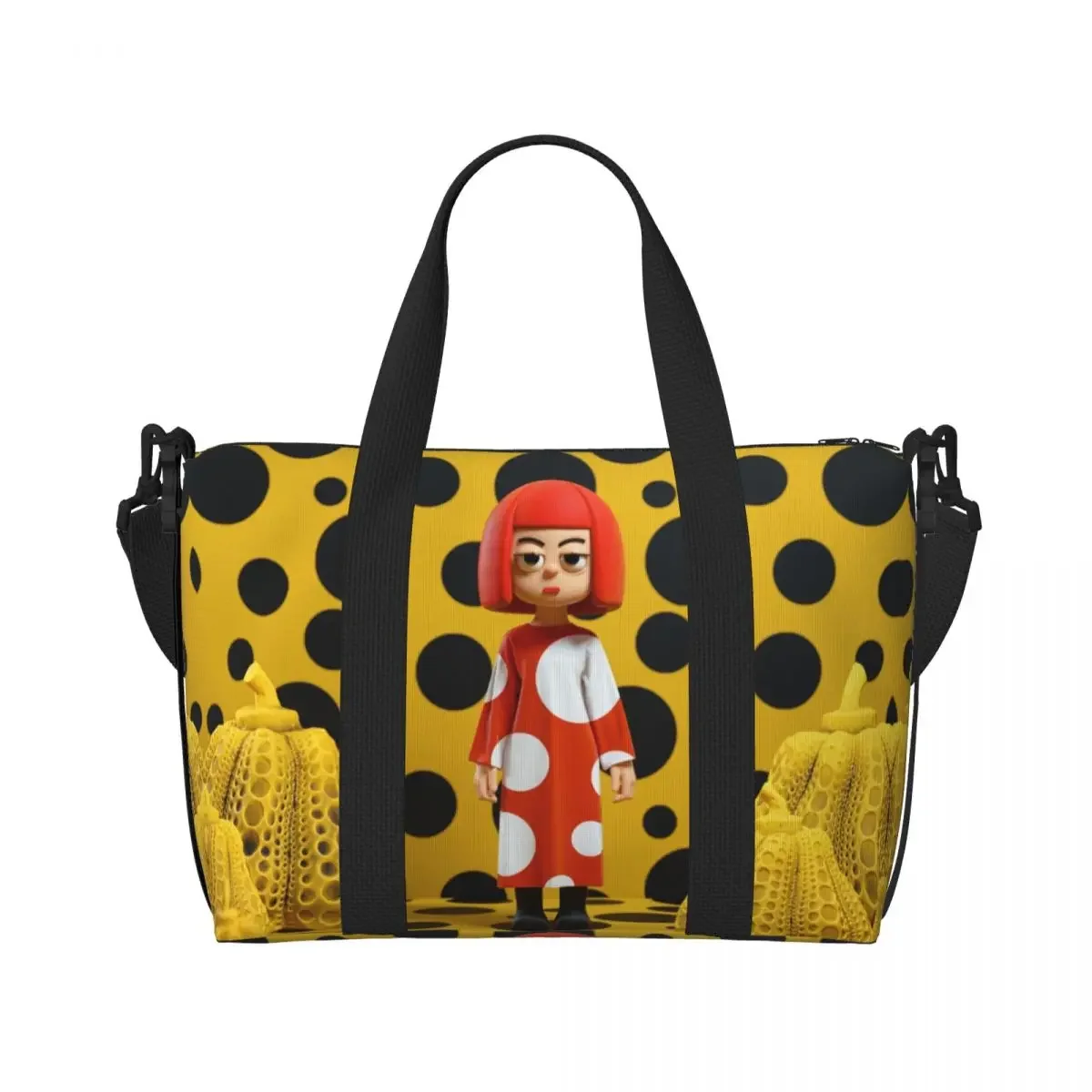 Custom Yayoi Kusama Polka Tote Bag Women Large Capacity Pumpkin Gym Beach Shoulder Travel Bag