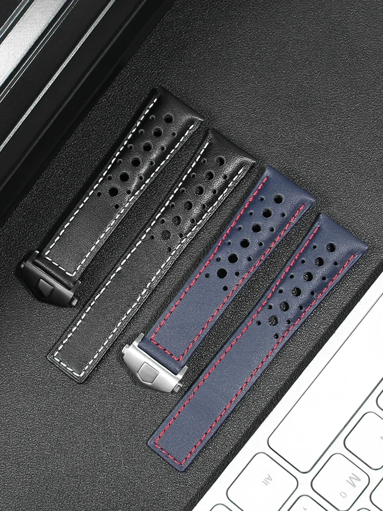 Enxi Genuine Leather Watch Strap Substitute T-AG Heuer Carrera Heritage Monaco Folding Buckle Business Replacement Bracelet