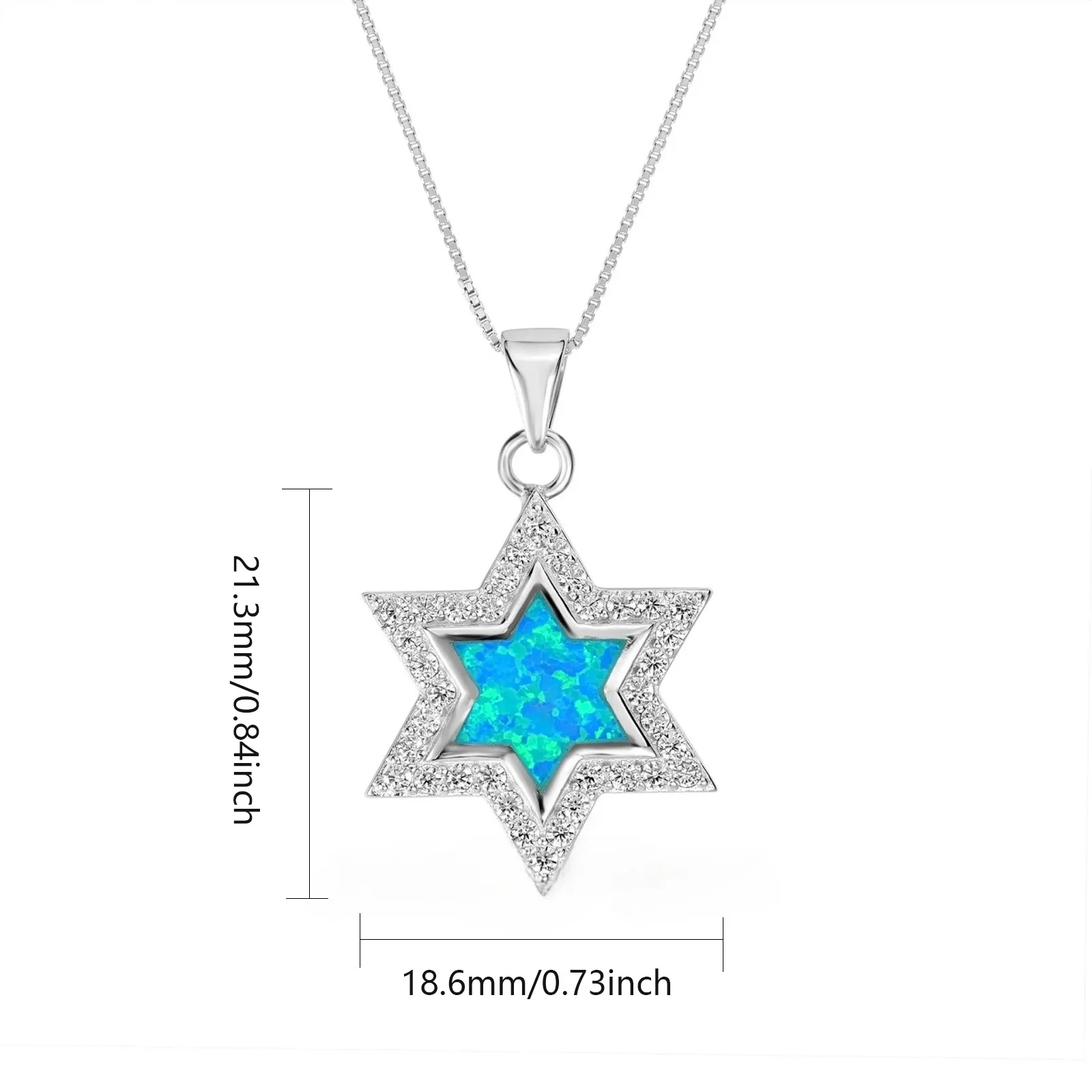 قلادة نجمة داود، قلادة أنيقة بسيطة مع أوبال أزرق و تشيكوسلوفاكيا، هدية مجوهرات فريدة للنساء، مجوهرات يهودية فضية اللون