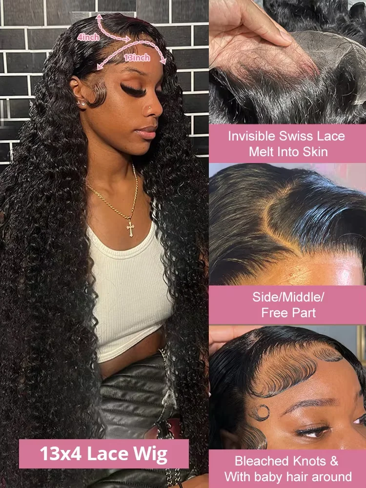 Luvkiss 180 Density 30 40 Inch Curly 13X4 HD Lace Front Human Hair Wig Brazilian Water Deep Wave 13x6 Lace Frontal Wig For Women image 4