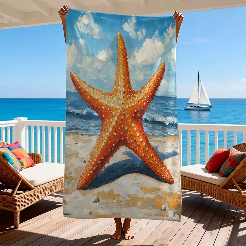 Oil Painting Starfish Beach Towel Ocean Seaside Print Quick Dry Sandproof Absorbent Towel for Summer Beach Travel