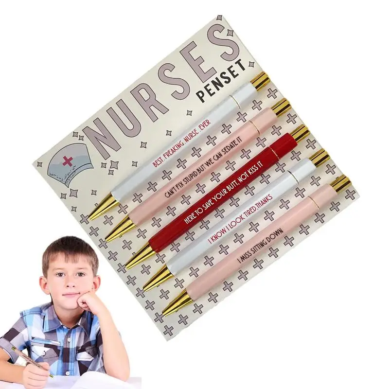 Funny Ballpoint Pen Set 5X Inspirational Nurse Pen Portable Inspirational Nurse Pen Cartoon Black Ink School Pen For School